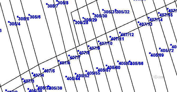 Parcela st. 407/9 v KÚ Chvalnov, Katastrální mapa