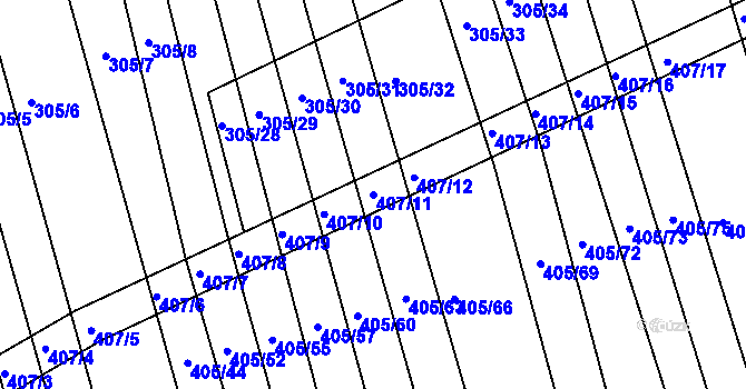 Parcela st. 407/11 v KÚ Chvalnov, Katastrální mapa