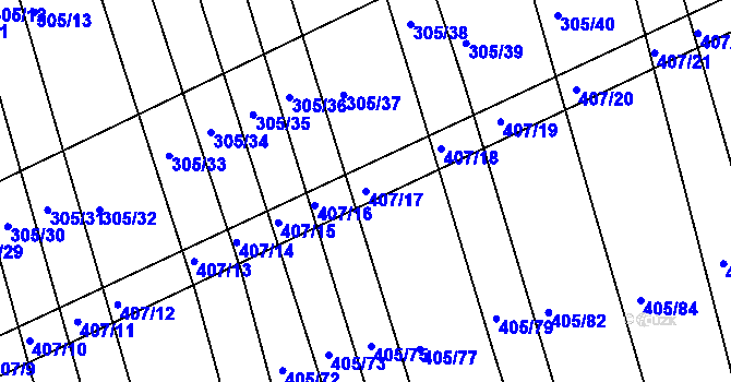 Parcela st. 407/17 v KÚ Chvalnov, Katastrální mapa