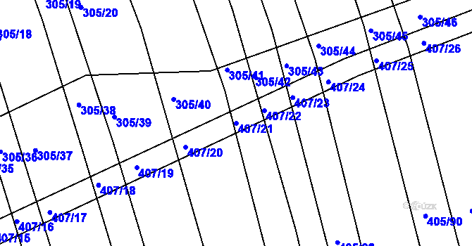Parcela st. 407/21 v KÚ Chvalnov, Katastrální mapa