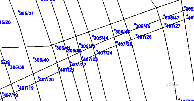 Parcela st. 407/24 v KÚ Chvalnov, Katastrální mapa
