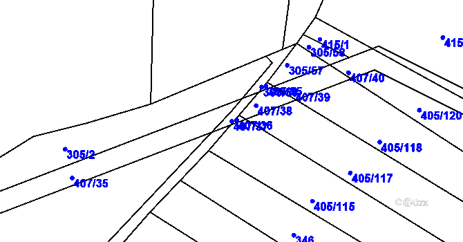 Parcela st. 407/37 v KÚ Chvalnov, Katastrální mapa