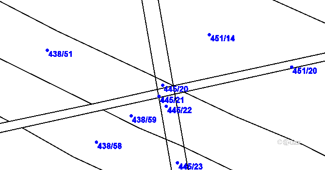 Parcela st. 445/20 v KÚ Chvalnov, Katastrální mapa