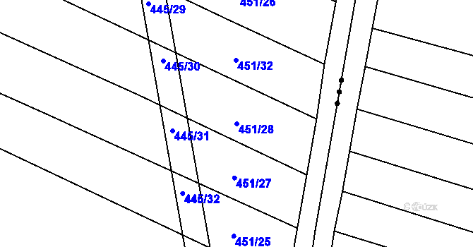 Parcela st. 451/28 v KÚ Chvalnov, Katastrální mapa