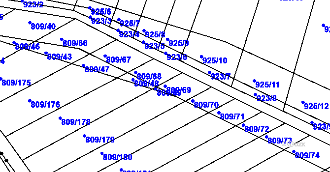 Parcela st. 809/69 v KÚ Chvalnov, Katastrální mapa
