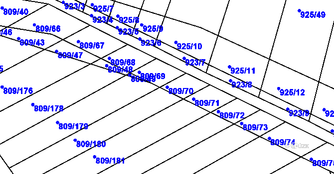 Parcela st. 809/70 v KÚ Chvalnov, Katastrální mapa