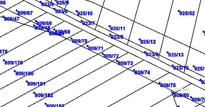 Parcela st. 809/72 v KÚ Chvalnov, Katastrální mapa