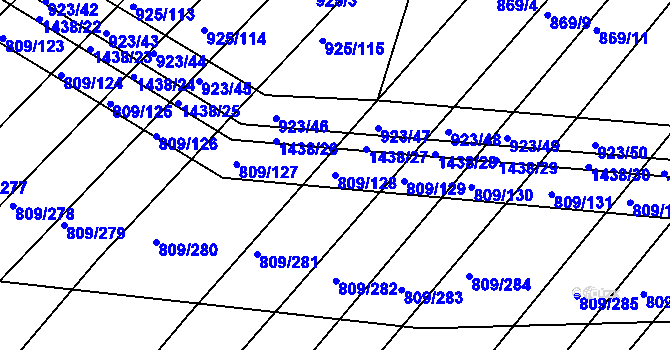 Parcela st. 809/128 v KÚ Chvalnov, Katastrální mapa