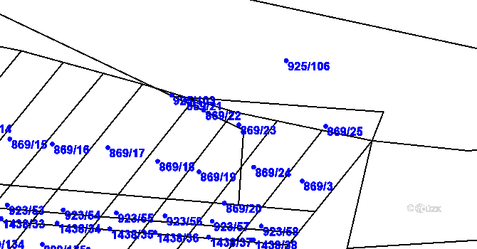 Parcela st. 869/23 v KÚ Chvalnov, Katastrální mapa