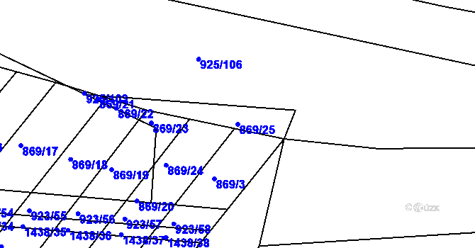Parcela st. 869/25 v KÚ Chvalnov, Katastrální mapa