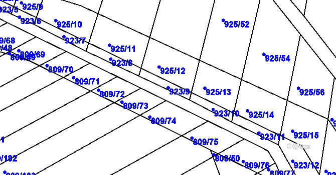 Parcela st. 923/9 v KÚ Chvalnov, Katastrální mapa