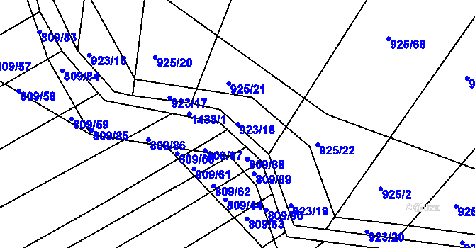 Parcela st. 923/18 v KÚ Chvalnov, Katastrální mapa