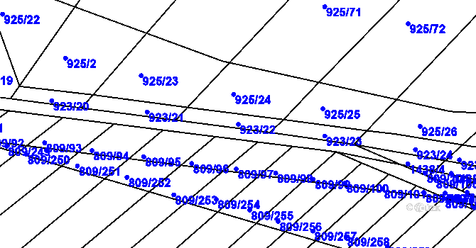 Parcela st. 923/22 v KÚ Chvalnov, Katastrální mapa