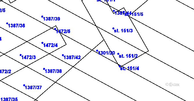 Parcela st. 1301/20 v KÚ Chvalnov, Katastrální mapa