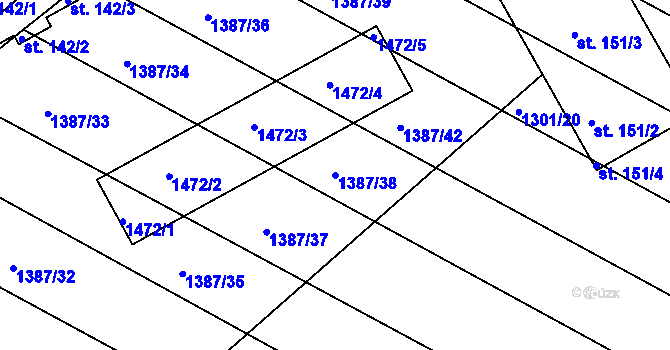 Parcela st. 1387/38 v KÚ Chvalnov, Katastrální mapa