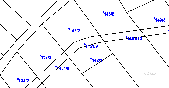 Parcela st. 1451/9 v KÚ Chvalnov, Katastrální mapa