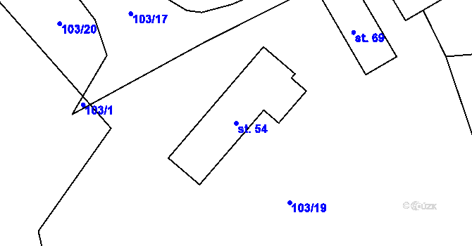 Parcela st. 54 v KÚ Lísky, Katastrální mapa