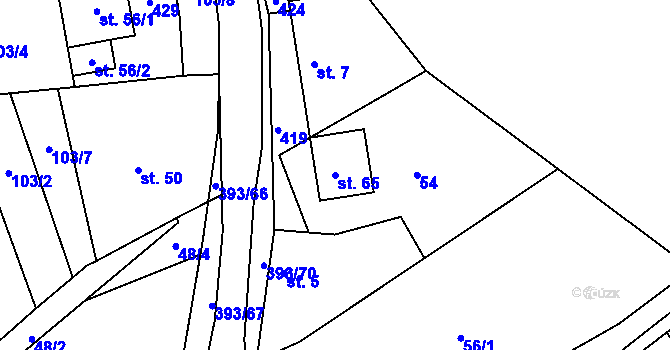 Parcela st. 65 v KÚ Lísky, Katastrální mapa