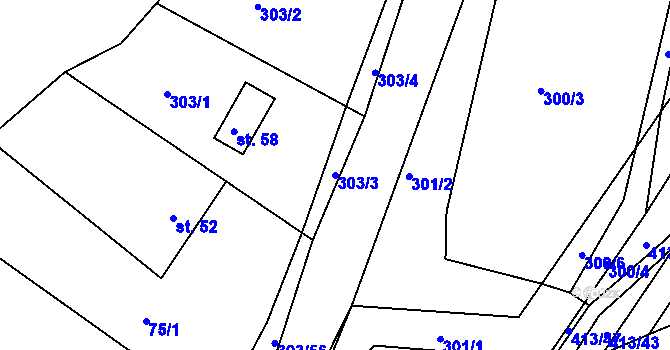 Parcela st. 303/3 v KÚ Lísky, Katastrální mapa
