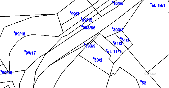 Parcela st. 393/9 v KÚ Lísky, Katastrální mapa