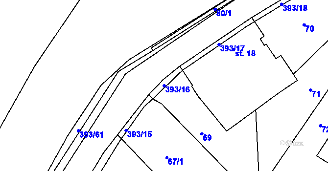 Parcela st. 393/16 v KÚ Lísky, Katastrální mapa