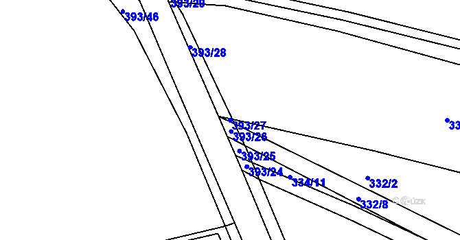 Parcela st. 393/27 v KÚ Lísky, Katastrální mapa