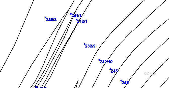 Parcela st. 232/9 v KÚ Lísky, Katastrální mapa