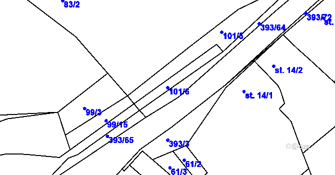 Parcela st. 101/6 v KÚ Lísky, Katastrální mapa