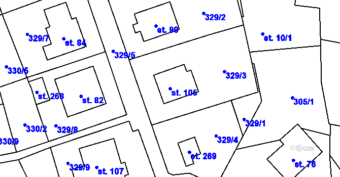 Parcela st. 105 v KÚ Chvalovice u Netolic, Katastrální mapa