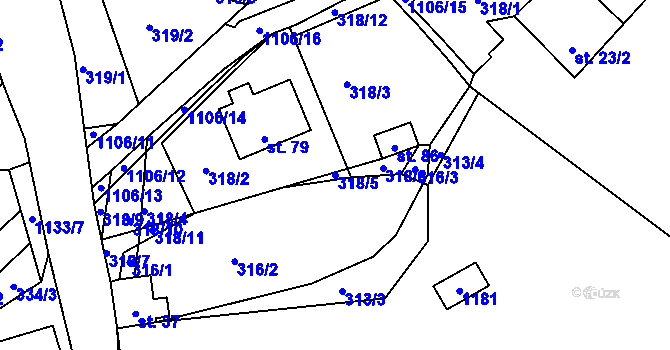 Parcela st. 318/5 v KÚ Chvalovice u Netolic, Katastrální mapa