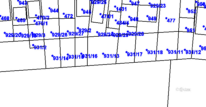Parcela st. 931/13 v KÚ Chvalovice, Katastrální mapa
