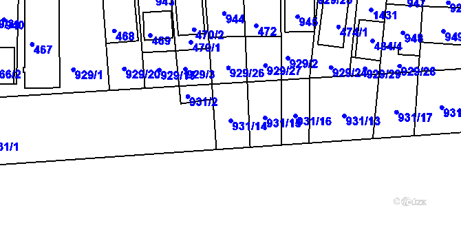 Parcela st. 931/14 v KÚ Chvalovice, Katastrální mapa