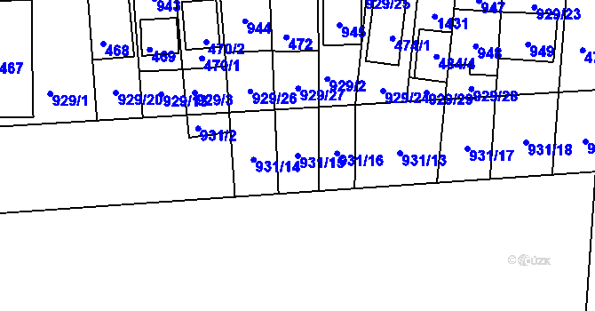 Parcela st. 931/15 v KÚ Chvalovice, Katastrální mapa