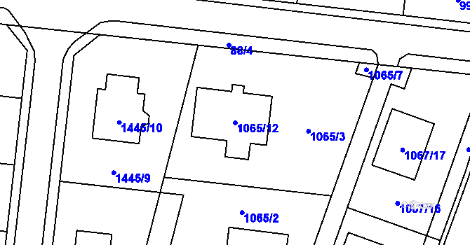 Parcela st. 1065/12 v KÚ Chvalovice, Katastrální mapa