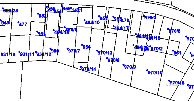 Parcela st. 970/13 v KÚ Chvalovice, Katastrální mapa