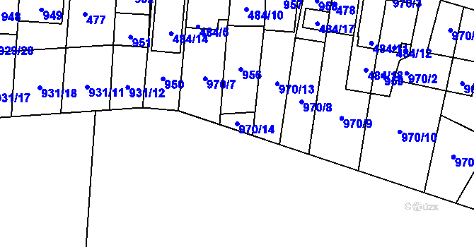 Parcela st. 970/14 v KÚ Chvalovice, Katastrální mapa
