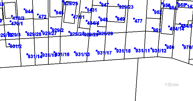 Parcela st. 931/17 v KÚ Chvalovice, Katastrální mapa