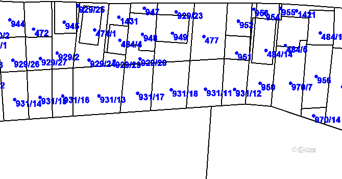 Parcela st. 931/18 v KÚ Chvalovice, Katastrální mapa