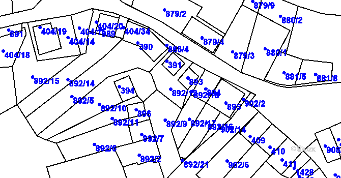 Parcela st. 892/13 v KÚ Chvalovice, Katastrální mapa