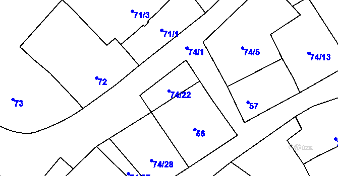 Parcela st. 74/22 v KÚ Chvalovice, Katastrální mapa