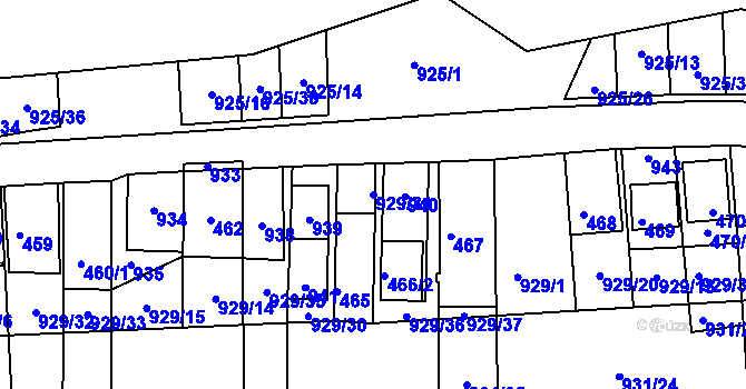 Parcela st. 929/31 v KÚ Chvalovice, Katastrální mapa