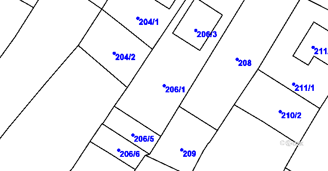 Parcela st. 206/1 v KÚ Chvalovice, Katastrální mapa