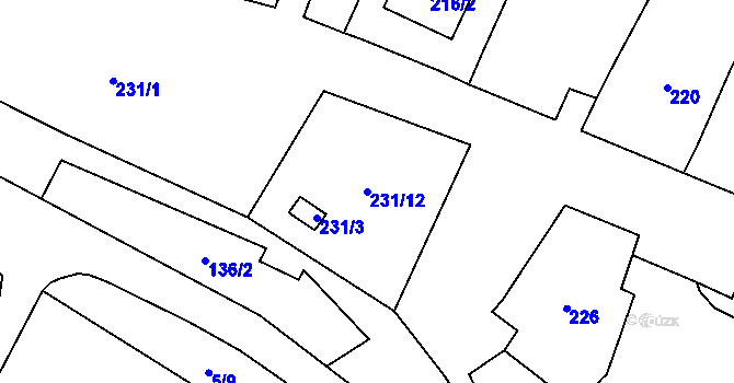 Parcela st. 231/12 v KÚ Chvalovice, Katastrální mapa