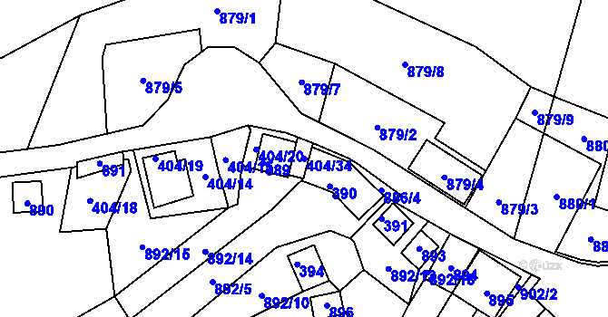 Parcela st. 404/34 v KÚ Chvalovice, Katastrální mapa