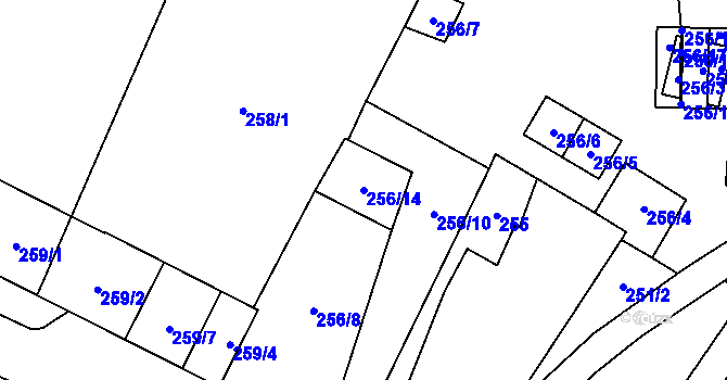 Parcela st. 256/14 v KÚ Chvalovice, Katastrální mapa
