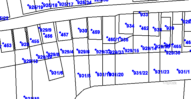 Parcela st. 929/32 v KÚ Chvalovice, Katastrální mapa