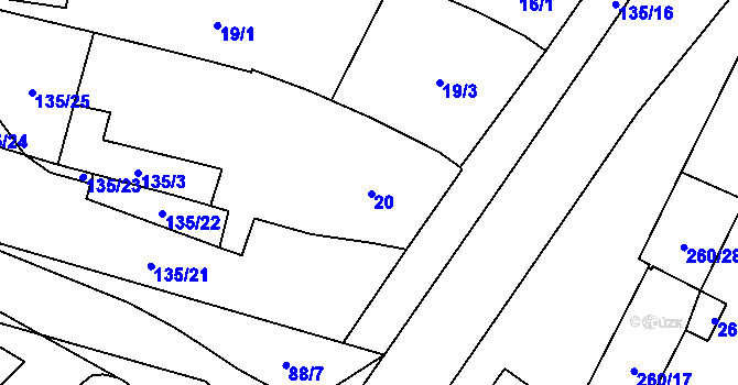 Parcela st. 20 v KÚ Chvalovice, Katastrální mapa