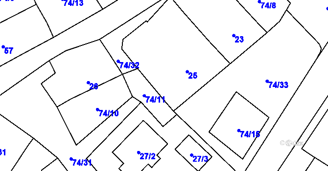 Parcela st. 25 v KÚ Chvalovice, Katastrální mapa