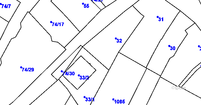 Parcela st. 32 v KÚ Chvalovice, Katastrální mapa