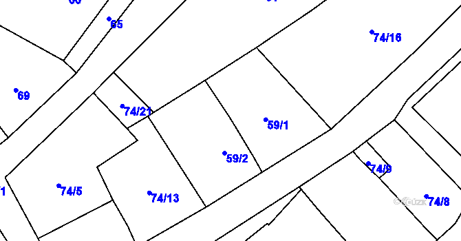 Parcela st. 59/1 v KÚ Chvalovice, Katastrální mapa